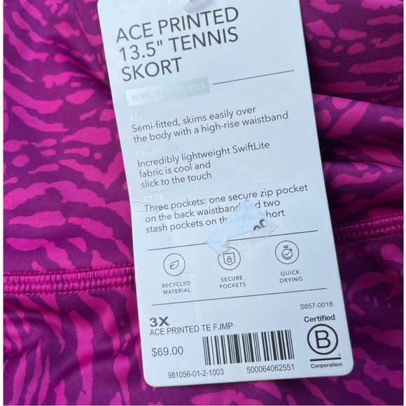 ATHLETA Ace Magenta Printed 13.5" Tennis Skort 3X NWT - Picture 8 of 11